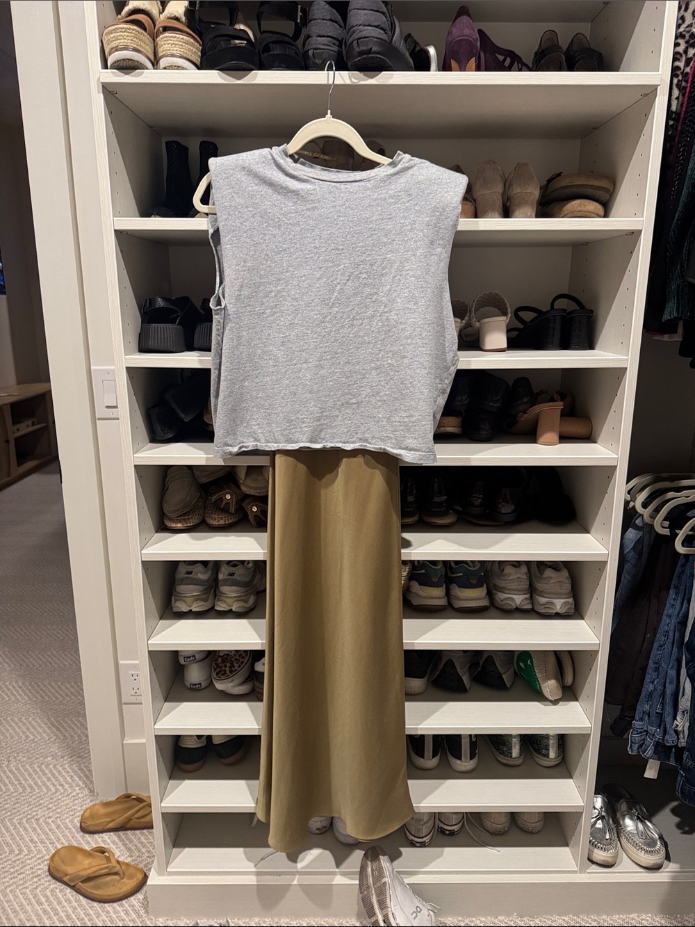 AllSaints Olive Slip Maxi Dress with Spaghetti Straps
